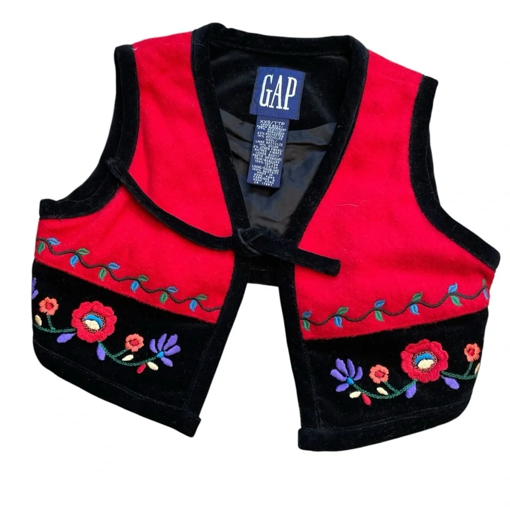 Gap Youth XXS Folk German Swiss Vest Wool Blend Embroidered Lot Of 2 Vintage